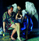 Nepodarený autoportrét s anjelom, olej na plátne, 150x140, 2004