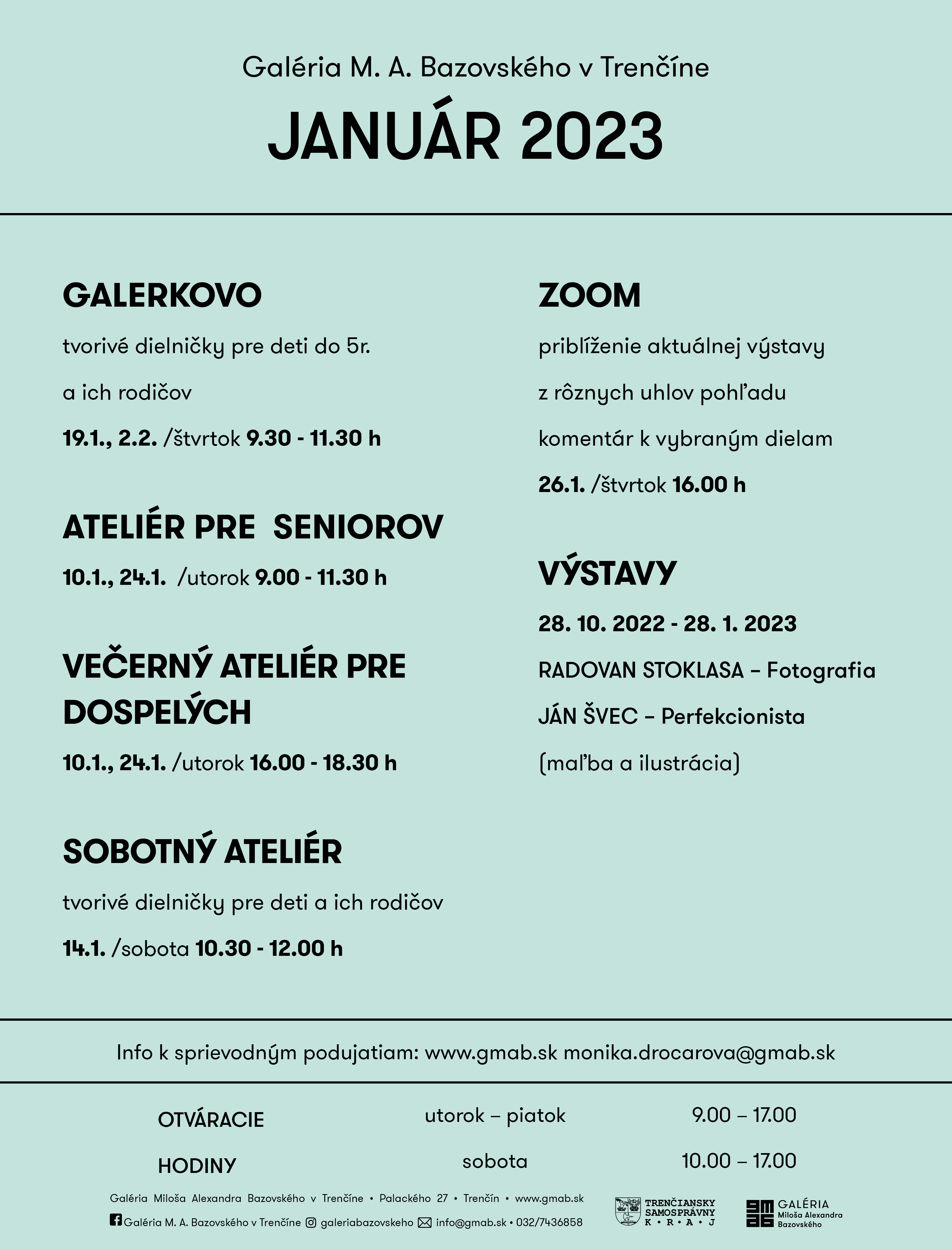 Pozývame Vás na sprievodné podujatia v mesiaci január Pozývame Vás na sprievodné podujatia v mesiaci január
